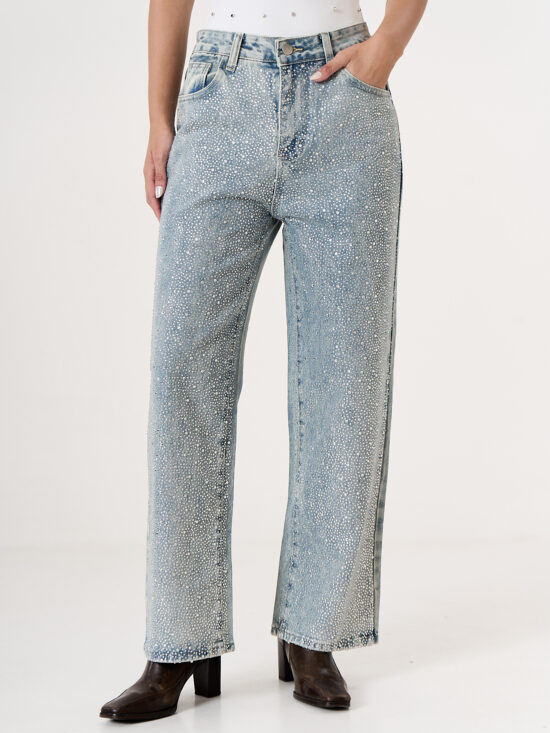 Wide-Leg Tiro Medio Full Strass