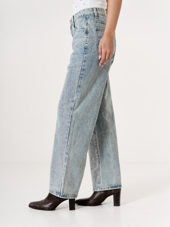 Wide-Leg Tiro Medio Full Strass