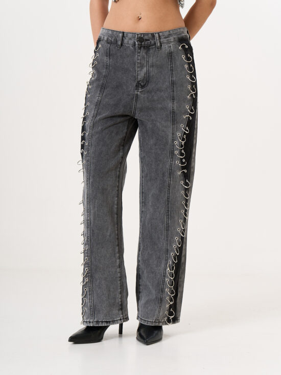 Wide-Leg Tiro Medio Combinado con Tira de Aros