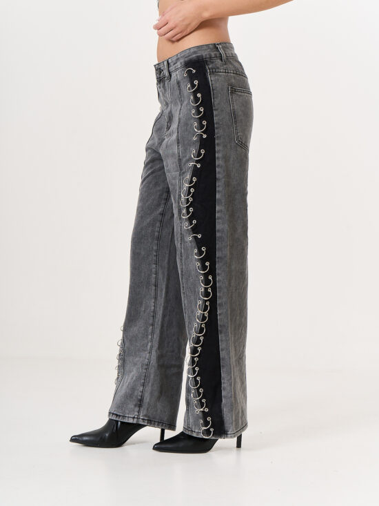 Wide-Leg Tiro Medio Combinado con Tira de Aros