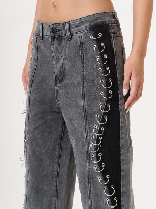 Wide-Leg Tiro Medio Combinado con Tira de Aros