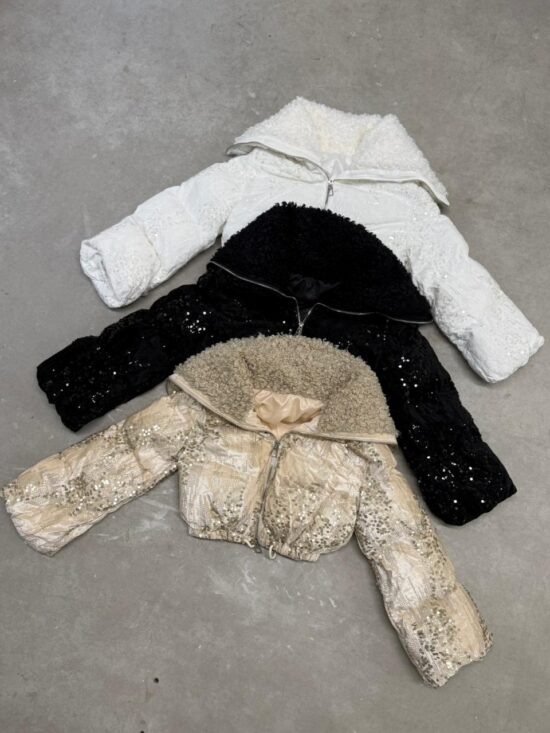 Campera Puffer con Lentejuelas y Corderito