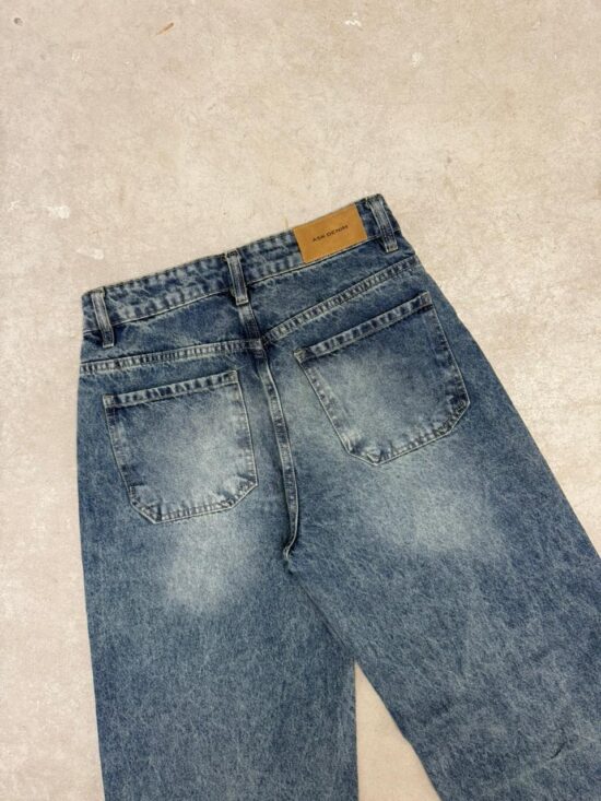 Wide-Leg Azul Tiro Medio Localizado Bigotes Horizontales