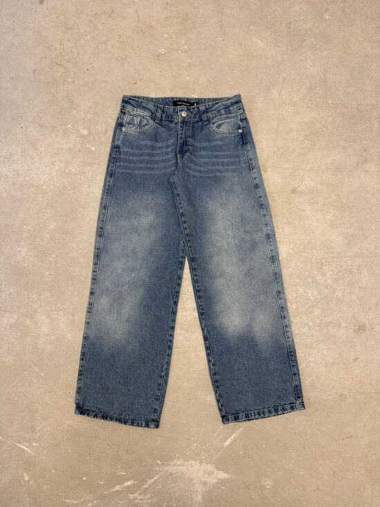 Wide-Leg Celeste Tiro Bajo Localizado Bigotes