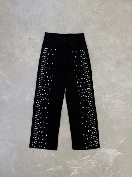 Wide-Leg Tiro Medio con Piedras en los Costados