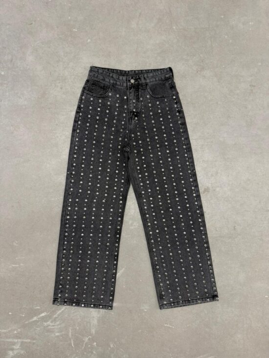 Wide-Leg Tiro Medio Tiras de Tachas Circulo