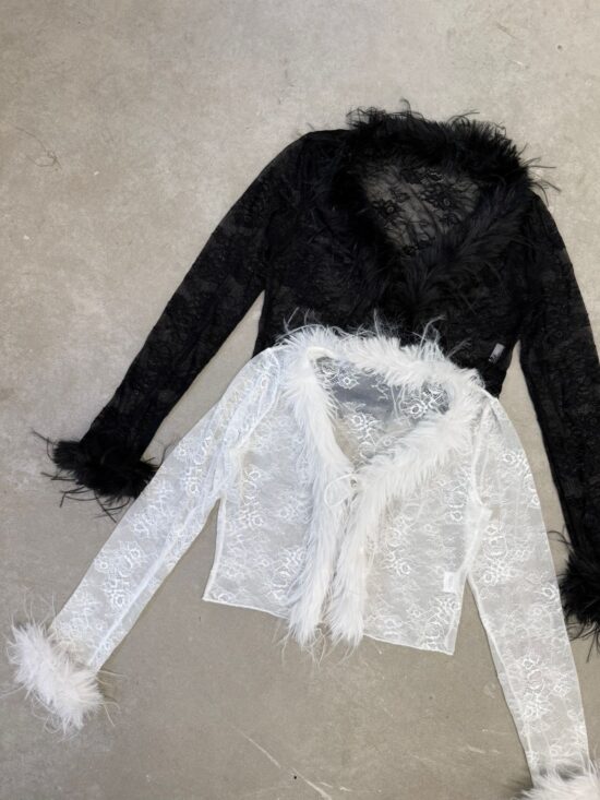 Top Manga Larga Encaje con Piel Sintetica