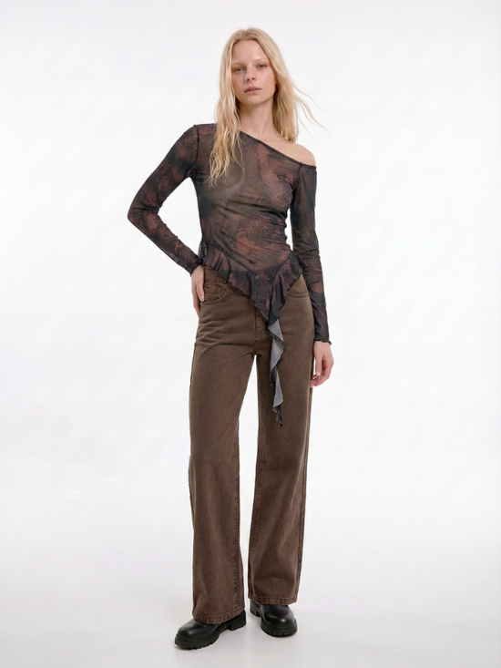 Top Offshoulder Largo Con Volados Microtul Sublimado