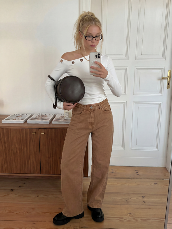 Wide-Leg Dulce De Leche Tiro Medio