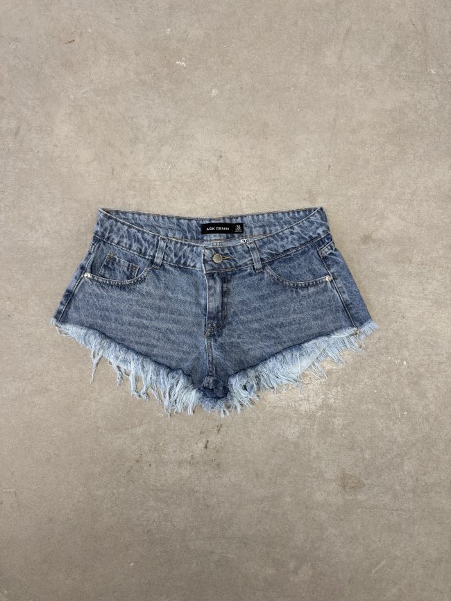 Short Celeste Tiro Bajo Desflecado Estrella Laser Bigotes