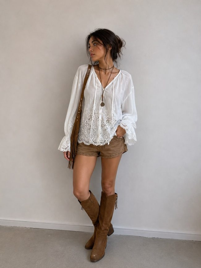 Blusa con Detalles en Broderie Calado en mangas