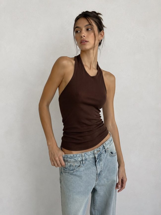 Musculosa Basica Halter Lisa Rib Varios Colores