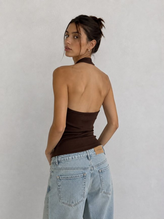 Musculosa Basica Halter Lisa Rib Varios Colores