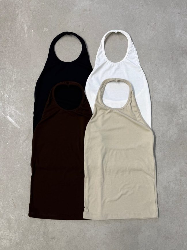Musculosa Basica Halter Lisa Rib Varios Colores