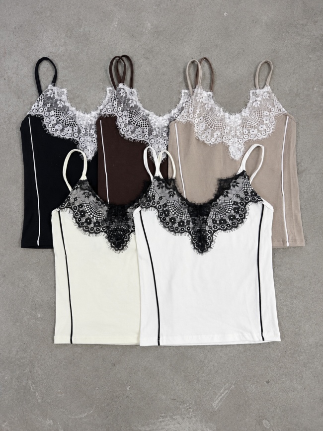Musculosa Tirante en V Con Vivo y Puntilla